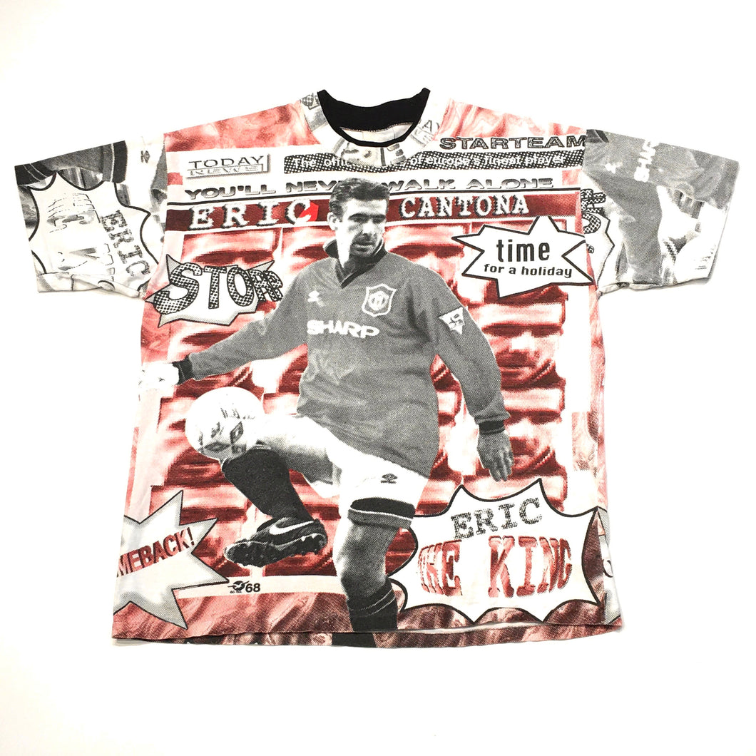 Vintage Manchester United FC Eric Cantona All Over Print Soccer Football T-Shirt Men’s Medium