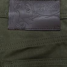 Load image into Gallery viewer, Naked &amp; Famous Weird Guy Army Green Duck Selvedge Jeans 28 x 34
