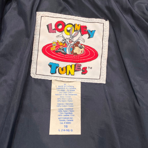 Vintage 90's Looney Tunes Bugs Bunny Embroidered Wool Baseball Varsity Jacket Youth Large 14-16