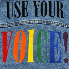 Load image into Gallery viewer, Levi’s Premium Denim LGBT Pride Use Your Voice Embroidered Truck Jacket Large
