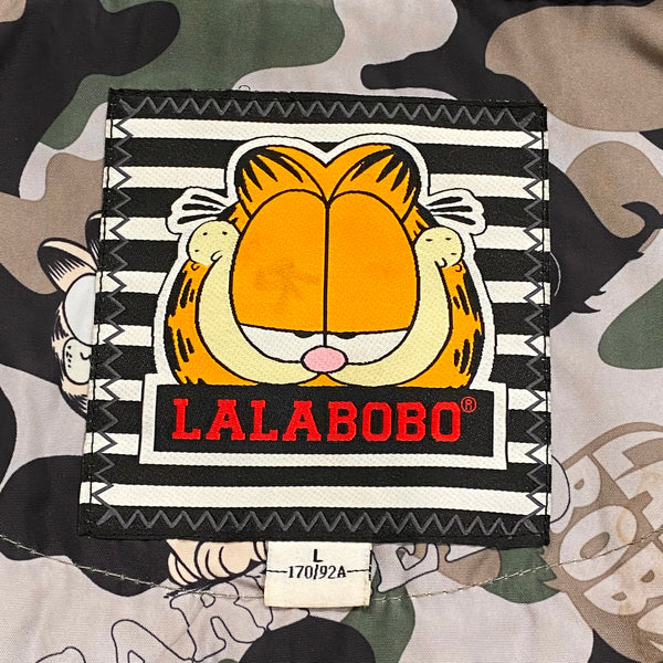 Lalabobo Garfield Sequin Logo Camo Racoon Fur Trim Hooded Jacket Women’s Large