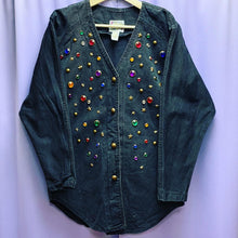 Load image into Gallery viewer, Vintage 80’s Monique Fashions Denim Embellished Gems Shirt Jacket Women’s Size 5/6
